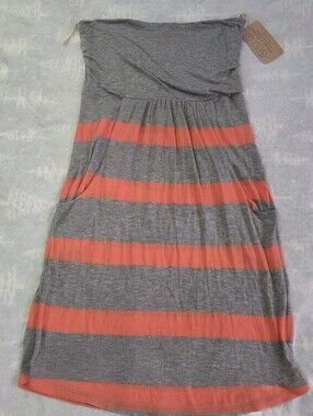 NEW THREADS 4 THOUGHT Strapless Striped Grey & heavenly Peach Dress Size L